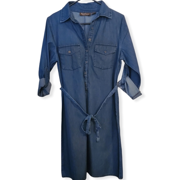 Speed Control💙Denim Dress with Self Tie and Rolled Elbow Sleeves, Size S - Picture 2 of 3